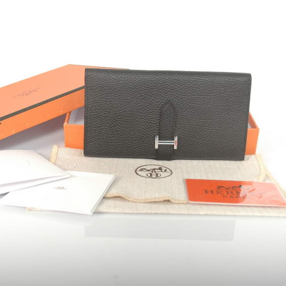 1:1 Quality Hermes Bearn Japonaise Smooth Leather Bi-Fold Wallets H208 Black Replica
